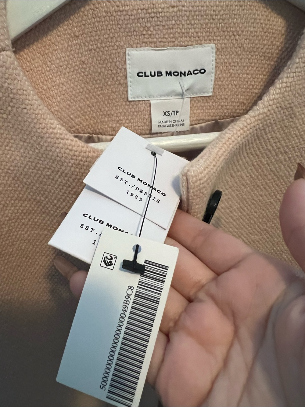 Club Monaco Cream Pea Coat with Black Buttons - Picture 3 of 6